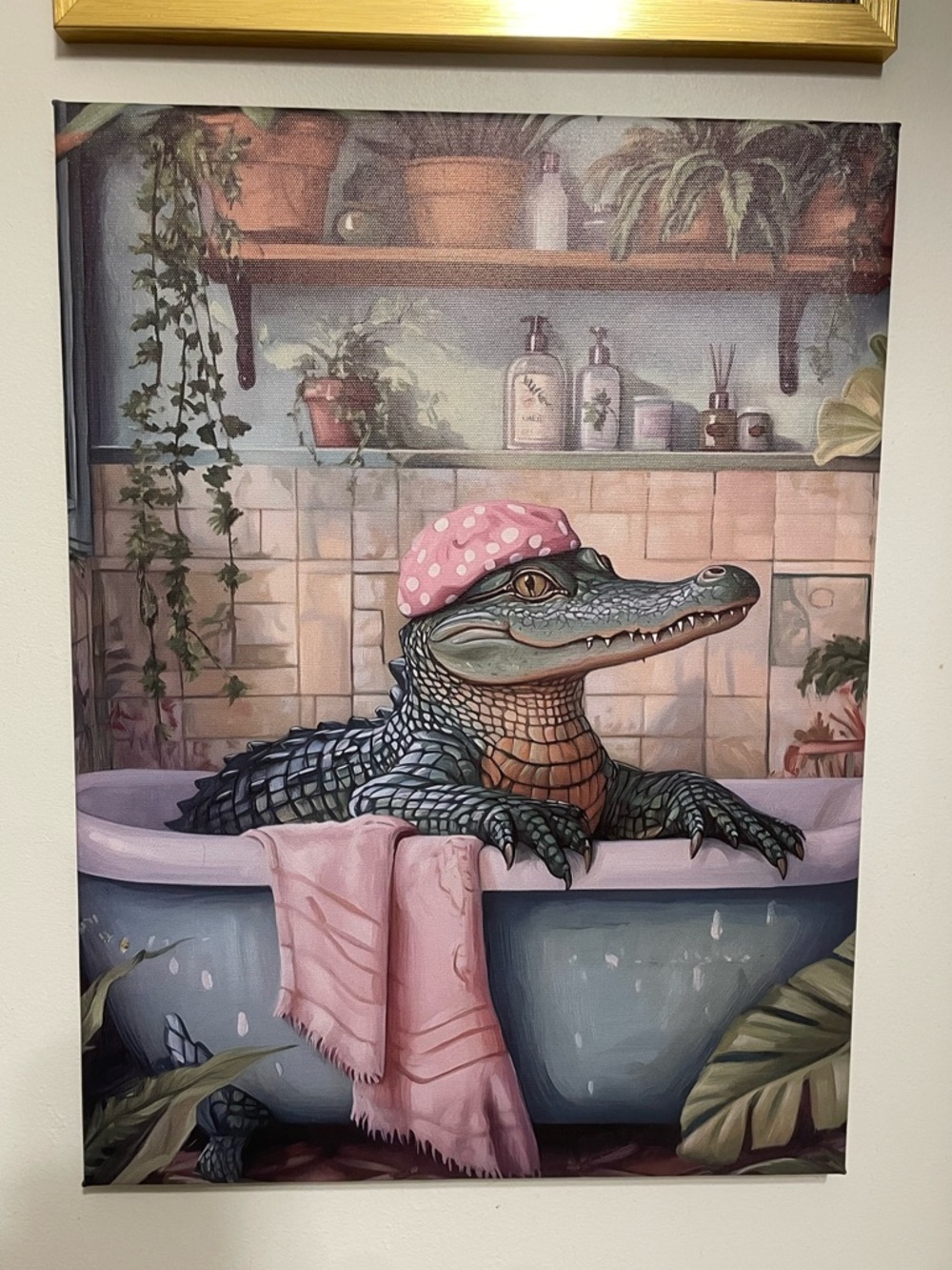 Alligator Bathtub Bathroom Canvas Print Art Maximalist
